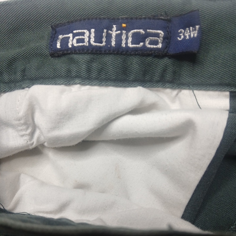 Nautica Chino Shorts Mens 34 Green Pleated Front Cotton Twill Casual Walking - Picture 4 of 8